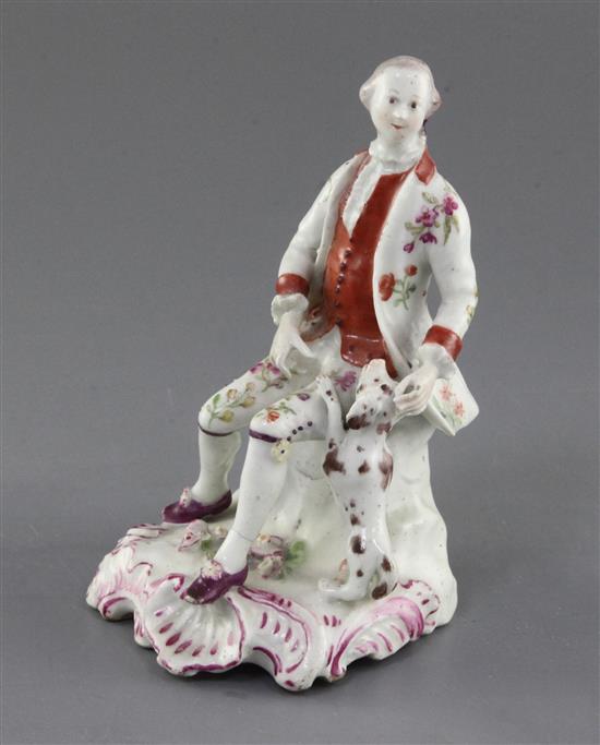 An extremely rare Girl-on-a-Horse or Compass Marked group of a young man, c. 1755, h. 15.5cm, slight restoration